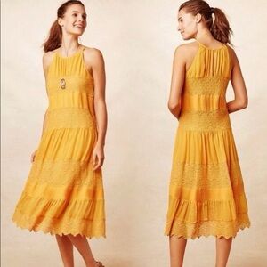 Anthropologie HD In Paris Villanelle lace midi dress marigold